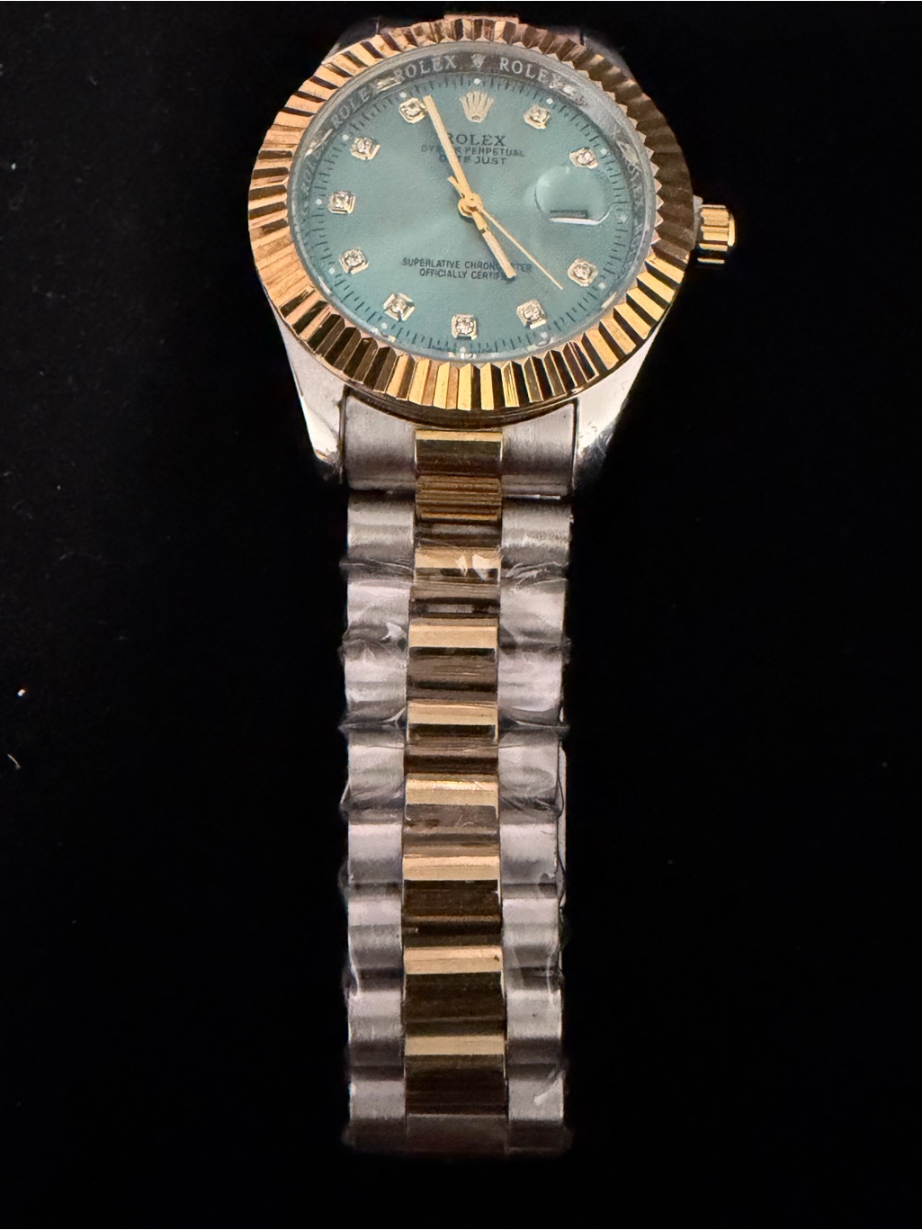 Rolex TwoTone Gold  Silver Watch With Teal Dial